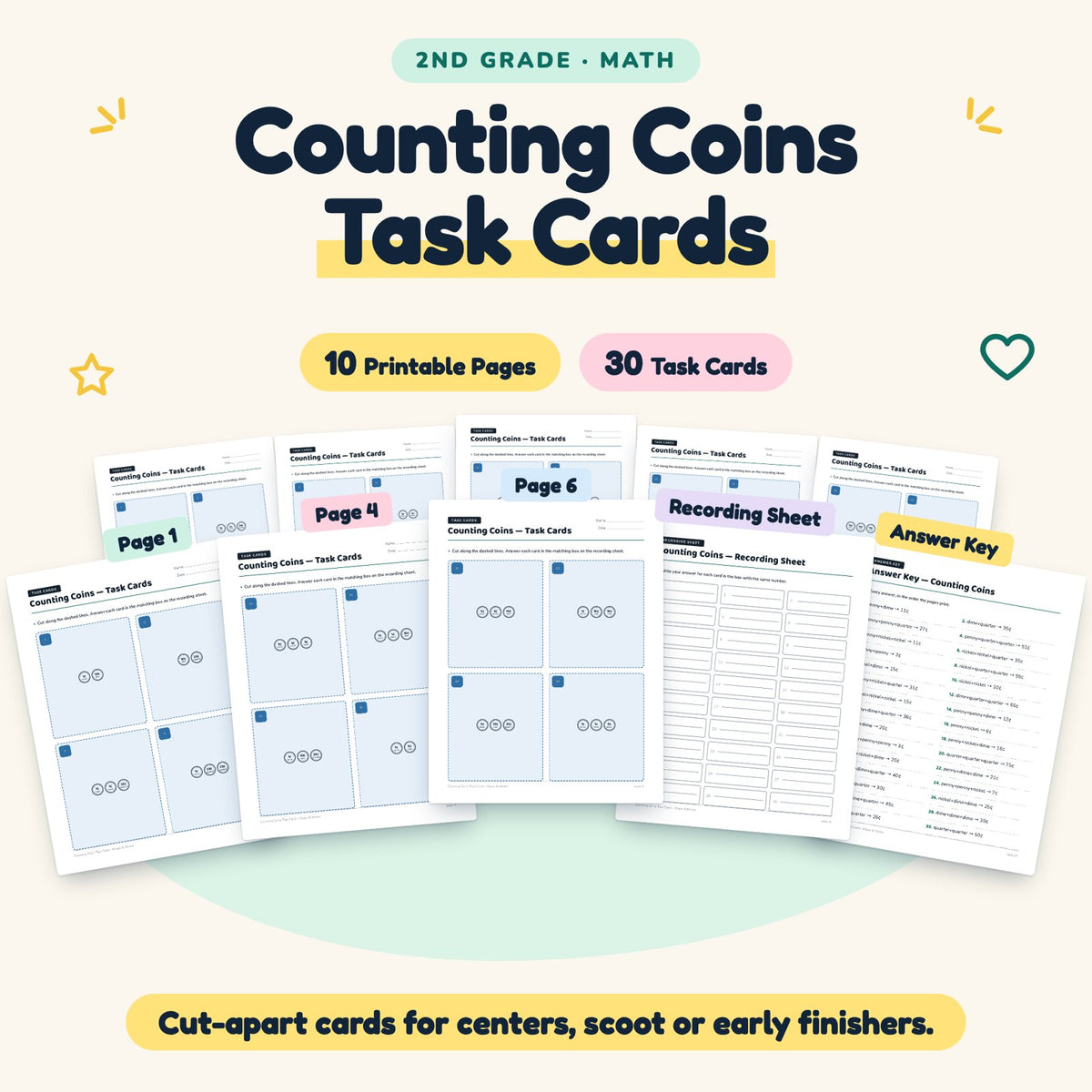 30 Counting Coins Task Cards — cover