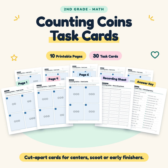 30 Counting Coins Task Cards — cover