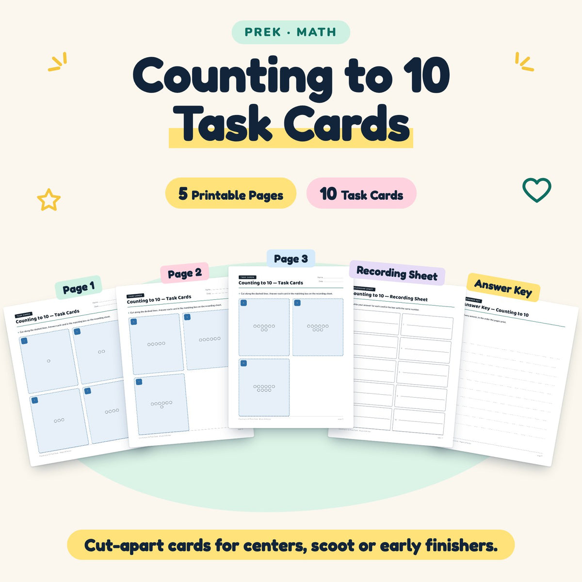 10 Counting to 10 Task Cards — cover