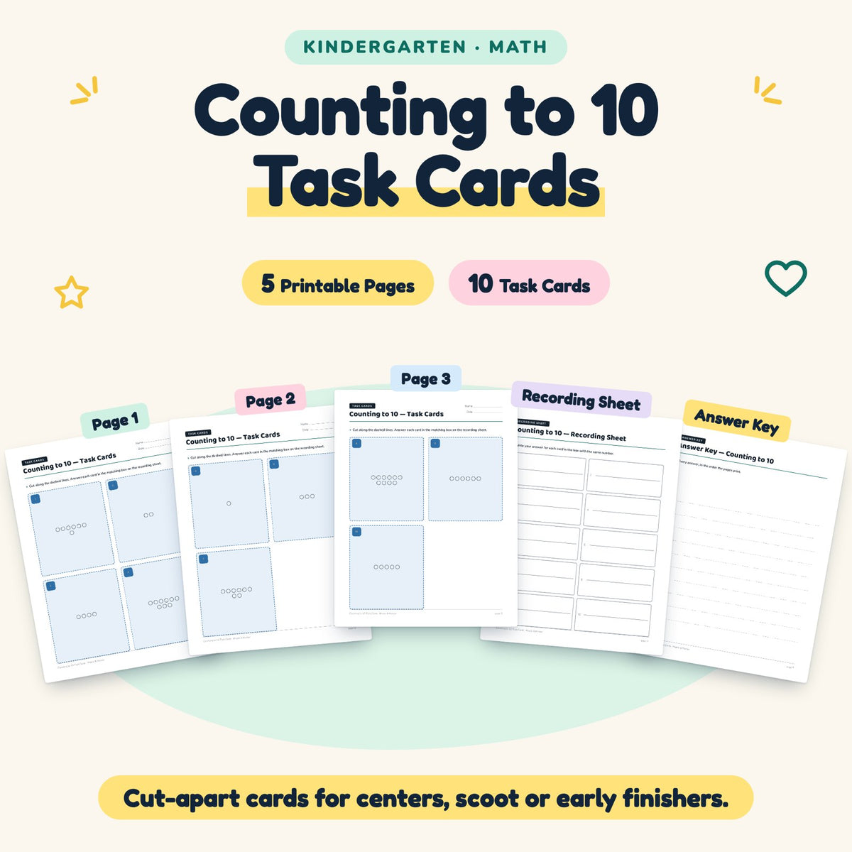 10 Counting to 10 Task Cards — cover