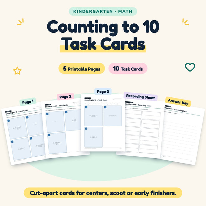 10 Counting to 10 Task Cards — cover