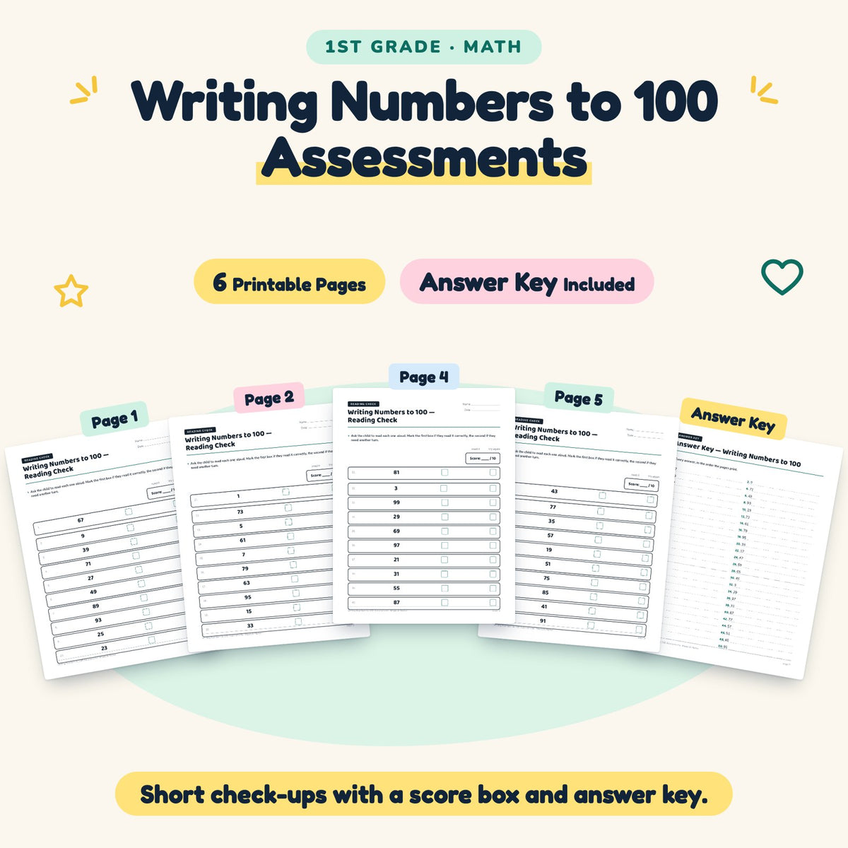 6 Writing Numbers to 100 Assessments — cover
