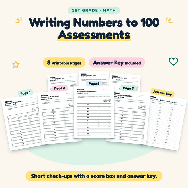 Writing Numbers to 100 Assessments | 1st Grade (6 Pages) — cover