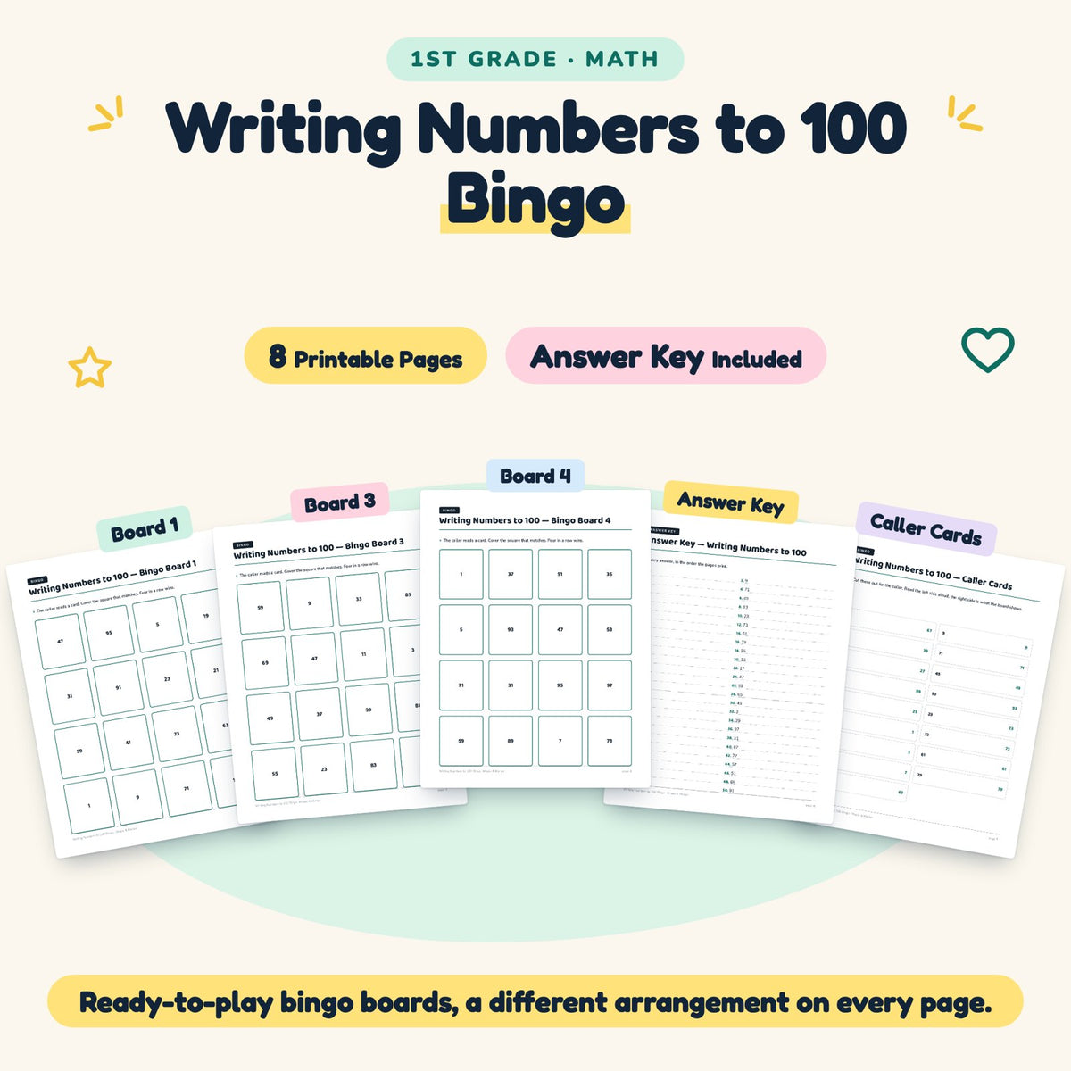 8 Writing Numbers to 100 Bingo — cover