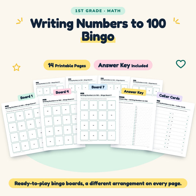 Writing Numbers to 100 Bingo | 1st Grade (8 Pages) — cover