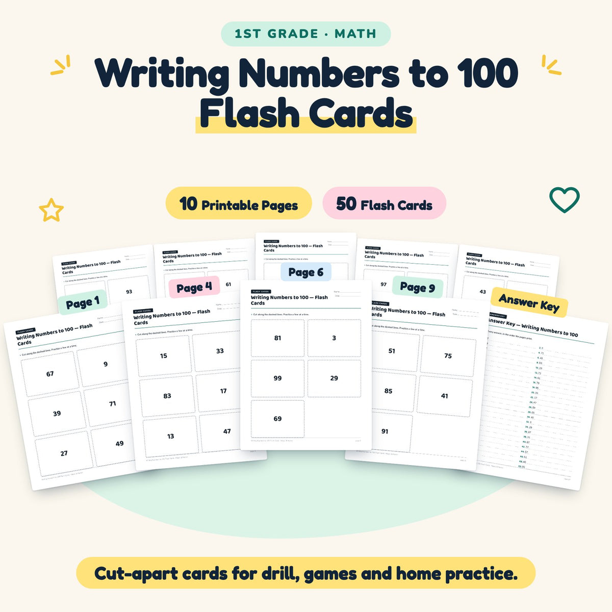 50 Writing Numbers to 100 Flash Cards — cover