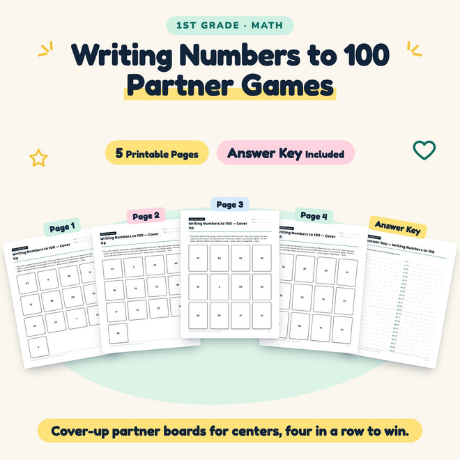 5 Writing Numbers to 100 Partner Games — cover