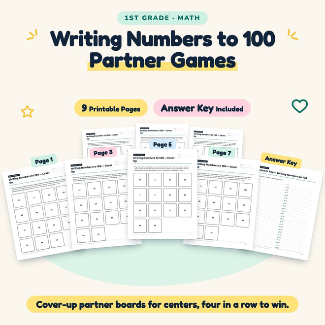 Writing Numbers to 100 Partner Games | 1st Grade (5 Pages) — cover