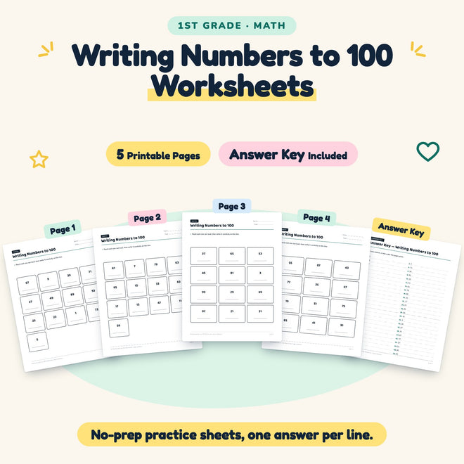 5 Writing Numbers to 100 Worksheets — cover
