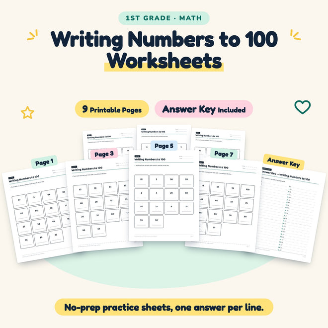 Writing Numbers to 100 Worksheets | 1st Grade (5 Pages) — cover
