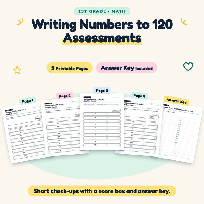 5 Writing Numbers to 120 Assessments — cover