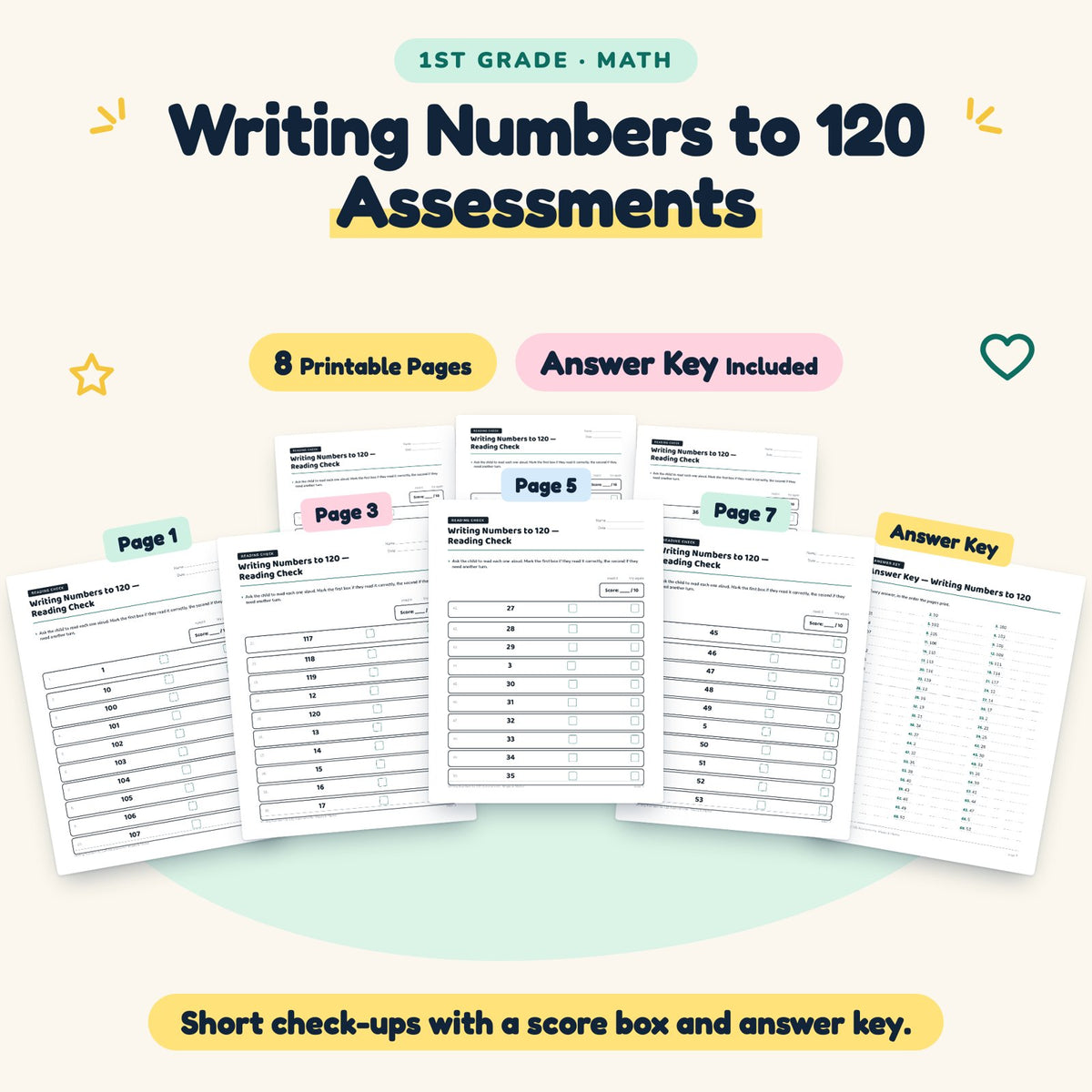 Writing Numbers to 120 Assessments | 1st Grade (5 Pages) — cover