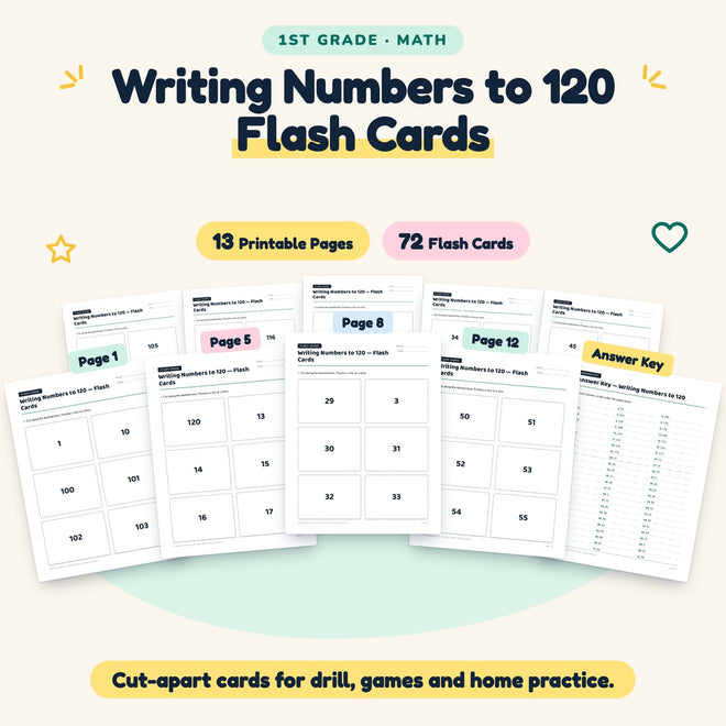 Writing Numbers to 120 Flash Cards | 1st Grade (40 Cards) — cover