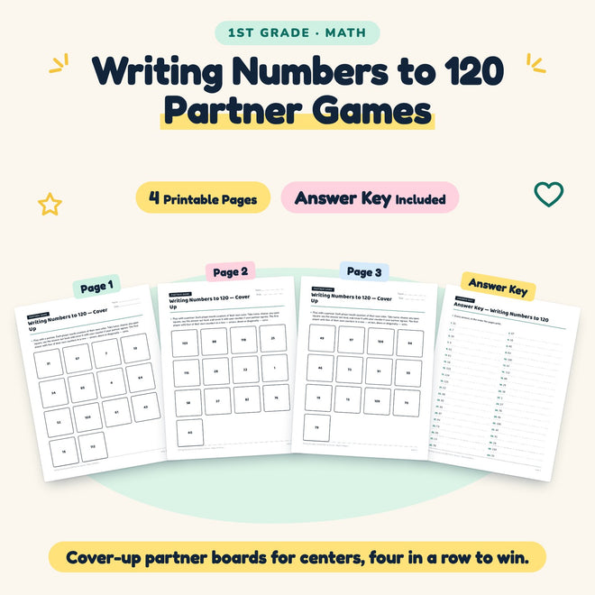 4 Writing Numbers to 120 Partner Games — cover