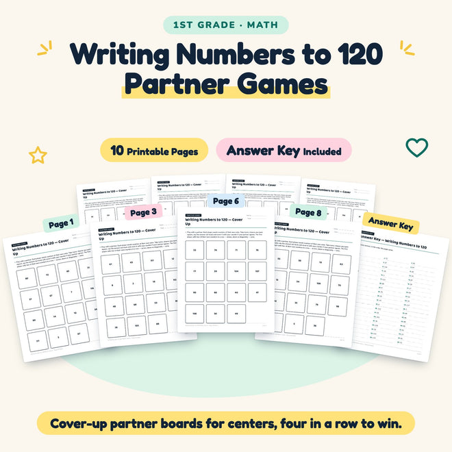 Writing Numbers to 120 Partner Games | 1st Grade (4 Pages) — cover
