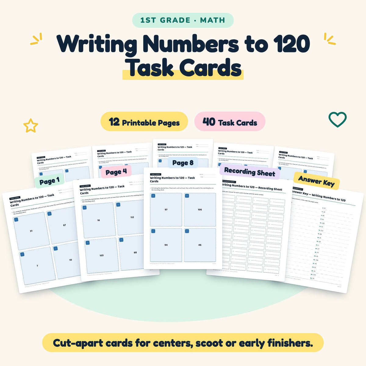 40 Writing Numbers to 120 Task Cards — cover