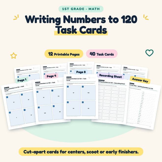40 Writing Numbers to 120 Task Cards — cover