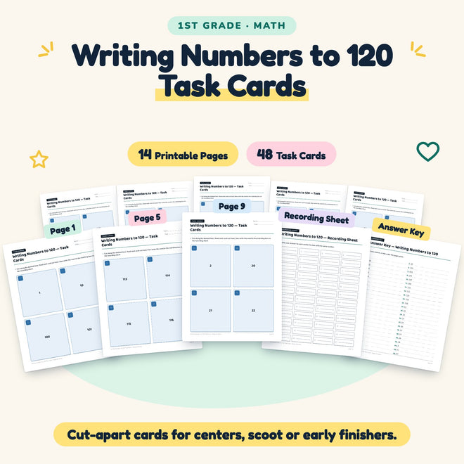 Writing Numbers to 120 Task Cards | 1st Grade (40 Cards) — cover