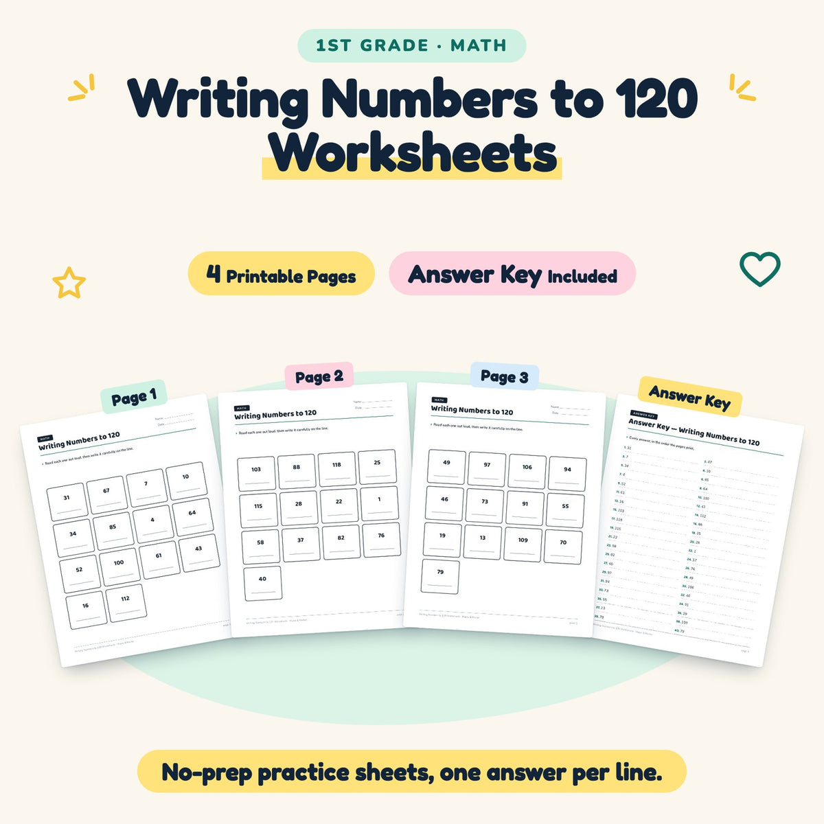 4 Writing Numbers to 120 Worksheets — cover