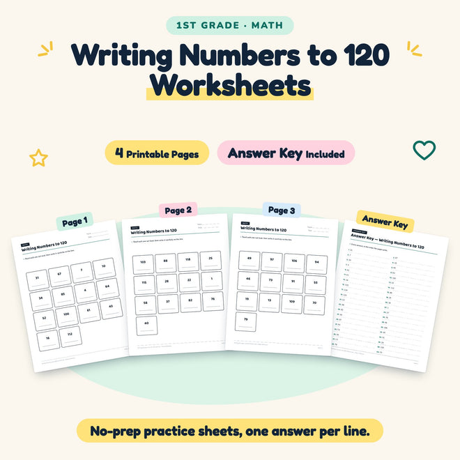 4 Writing Numbers to 120 Worksheets — cover