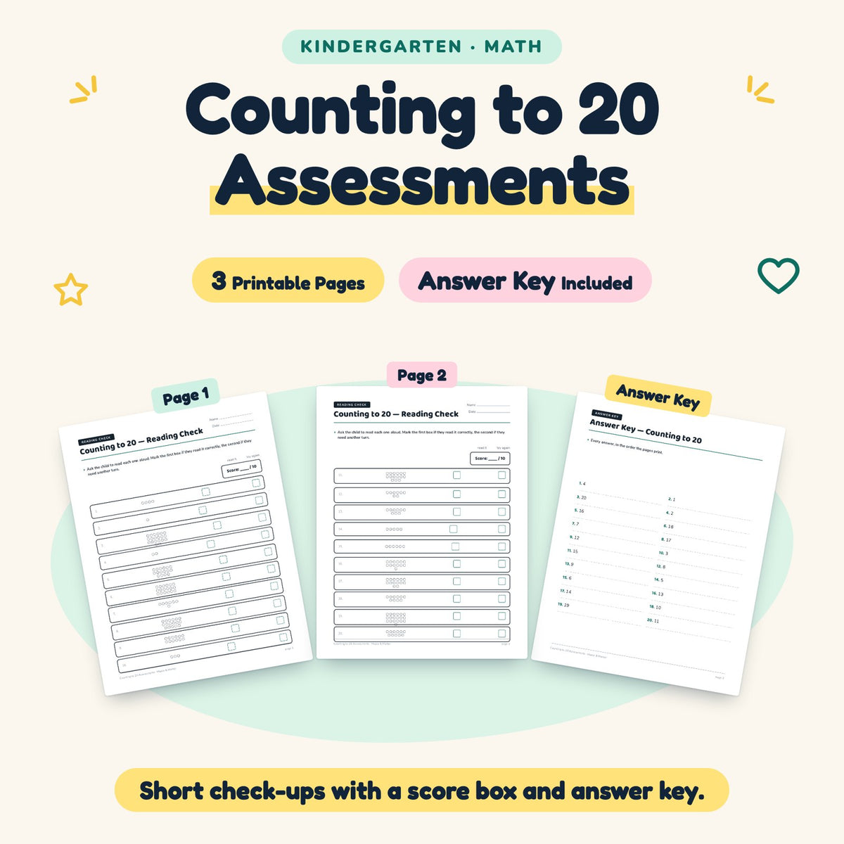 3 Counting to 20 Assessments — cover