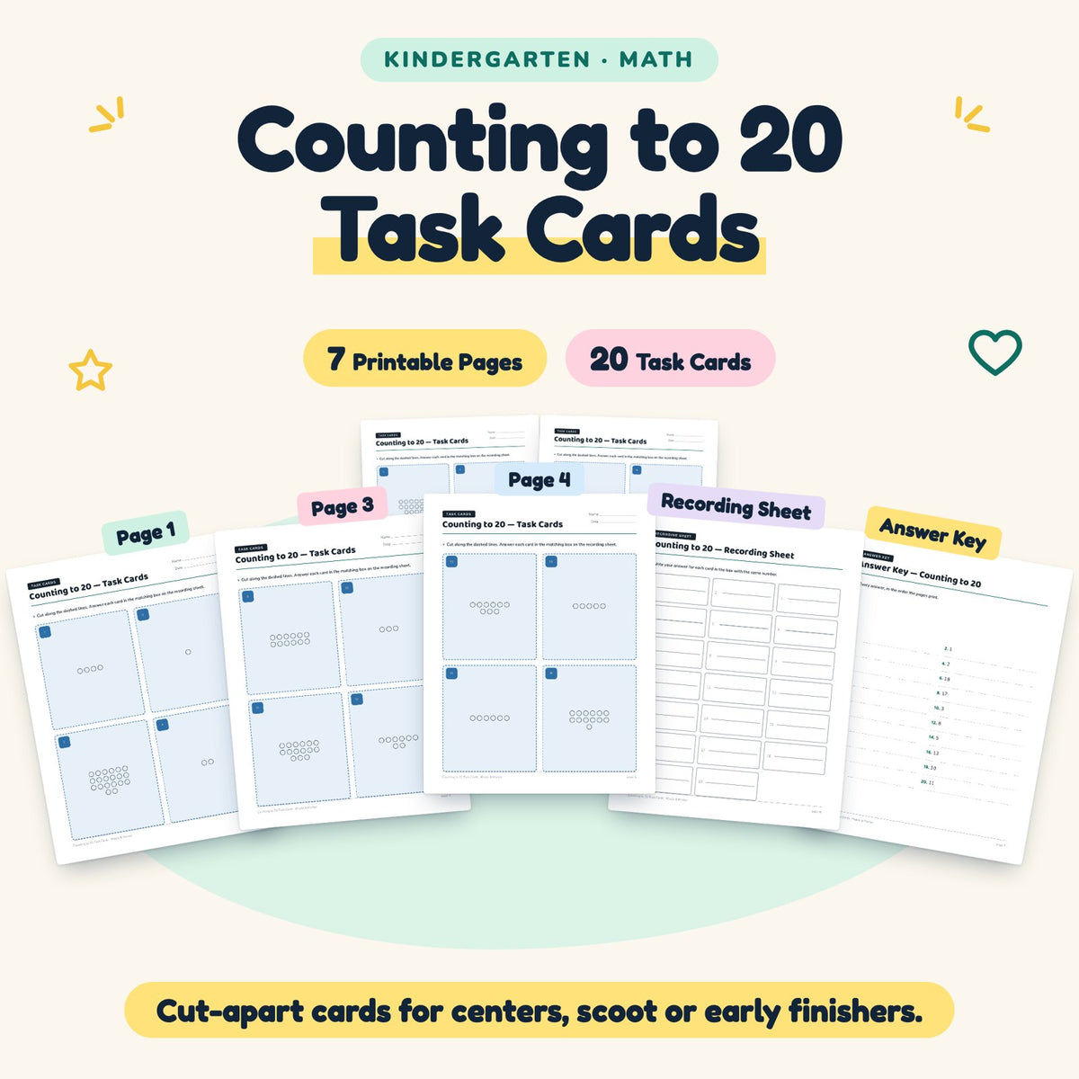20 Counting to 20 Task Cards — cover