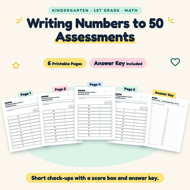 6 Writing Numbers to 50 Assessments — cover