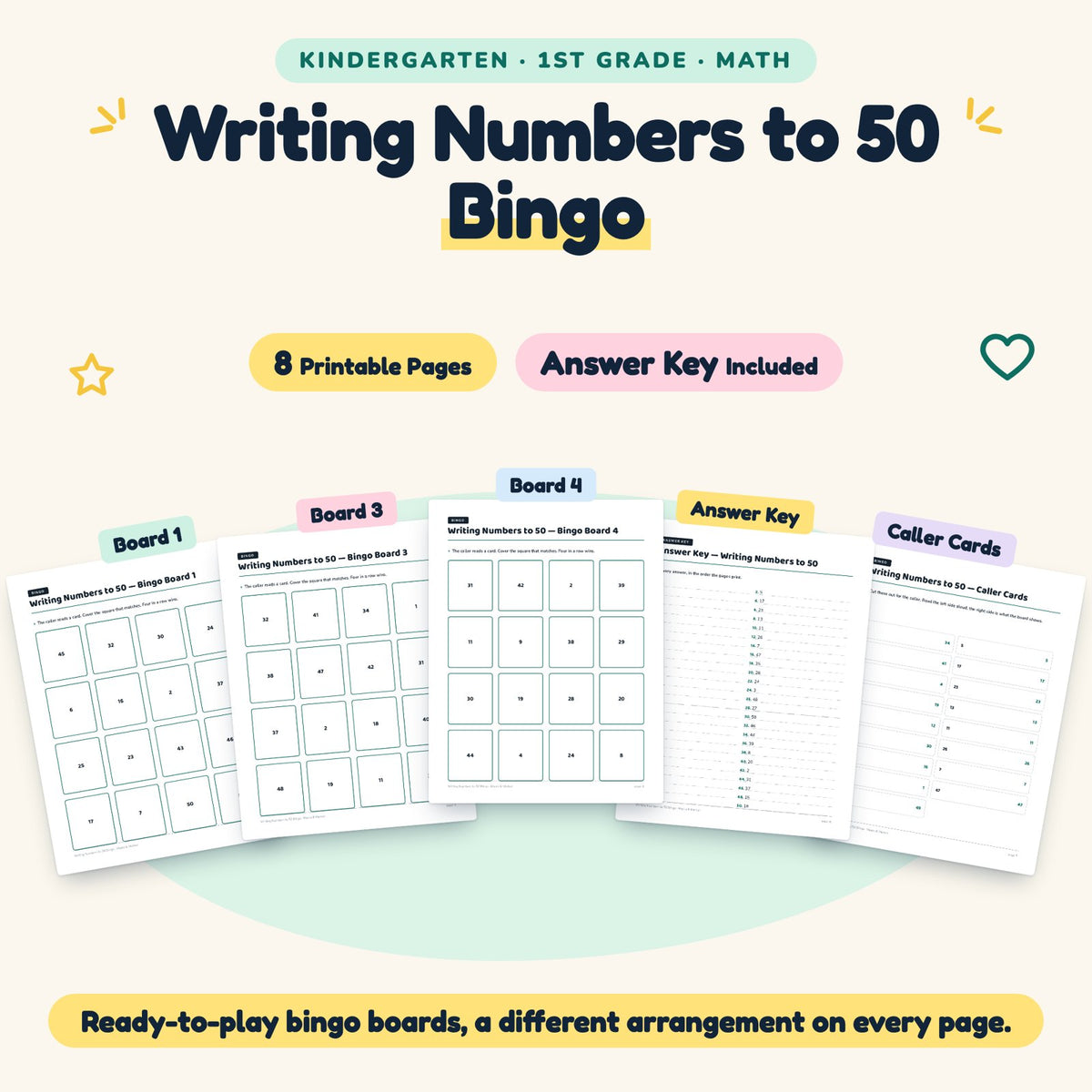 8 Writing Numbers to 50 Bingo — cover