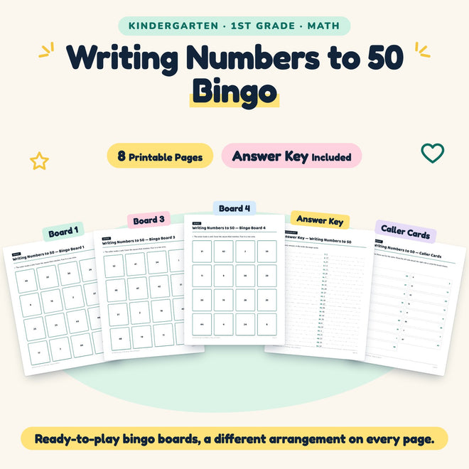 8 Writing Numbers to 50 Bingo — cover