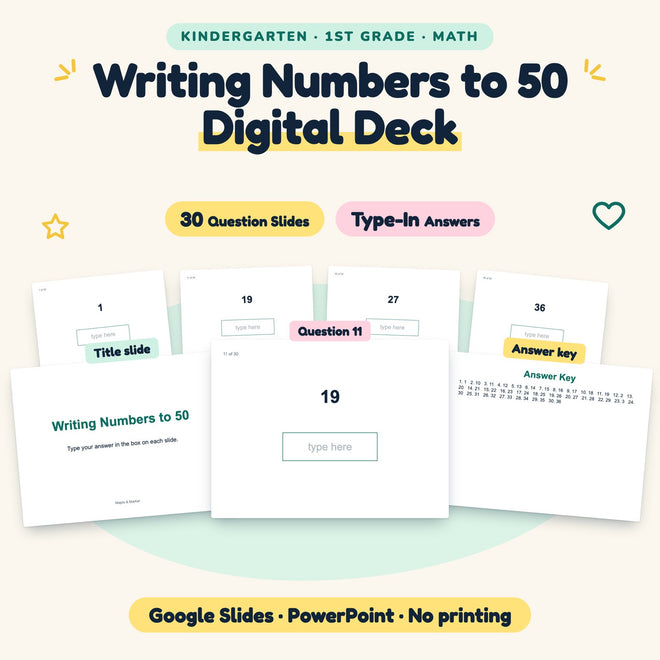 30 Question Writing Numbers to 50 Digital Deck — cover