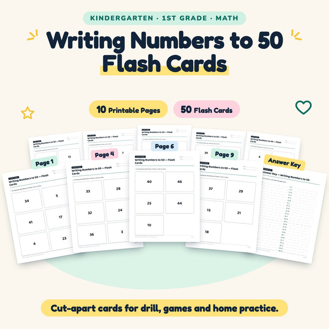 50 Writing Numbers to 50 Flash Cards — cover
