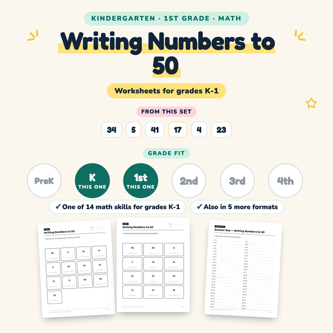 Writing Numbers to 50: skill and grade fit