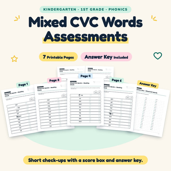 7 Mixed CVC Words Assessments — cover