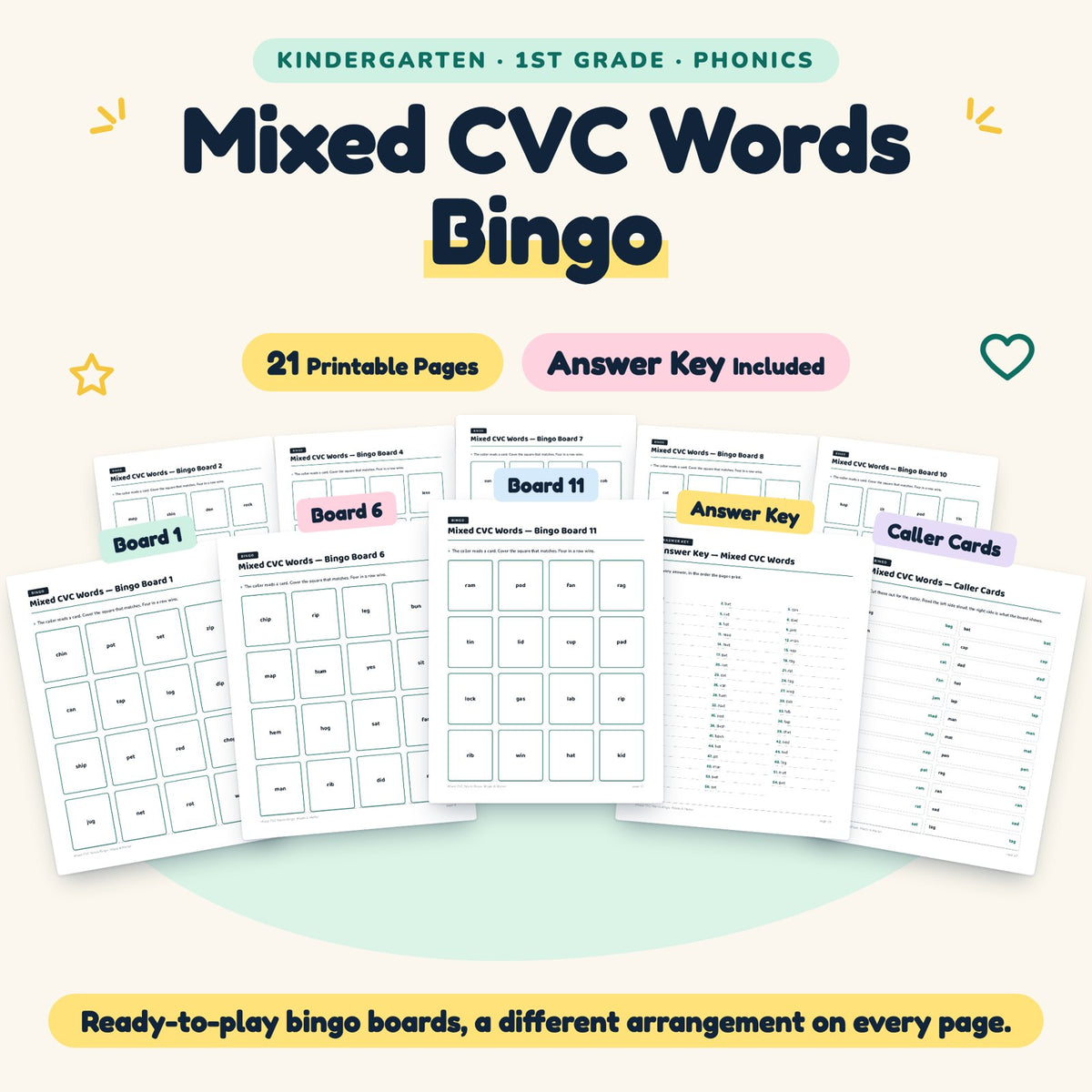 21 Mixed CVC Words Bingo — cover