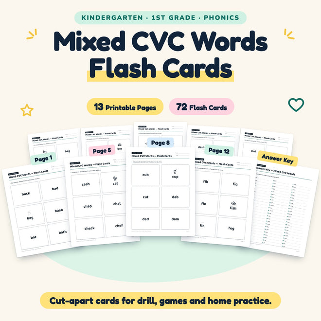 Mixed CVC Words Flash Cards | K–1st Grade Phonics (72 Cards) — cover