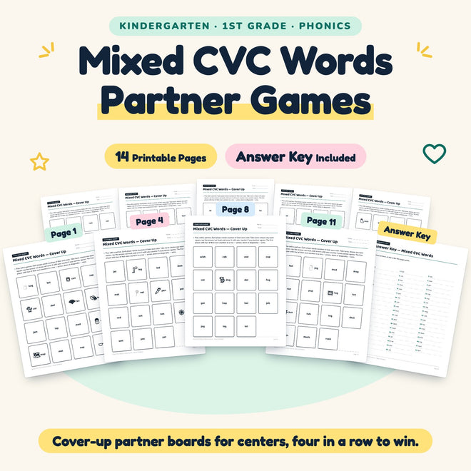 14 Mixed CVC Words Partner Games — cover