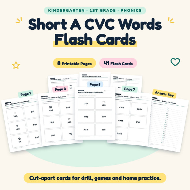 41 Short A CVC Words Flash Cards — cover