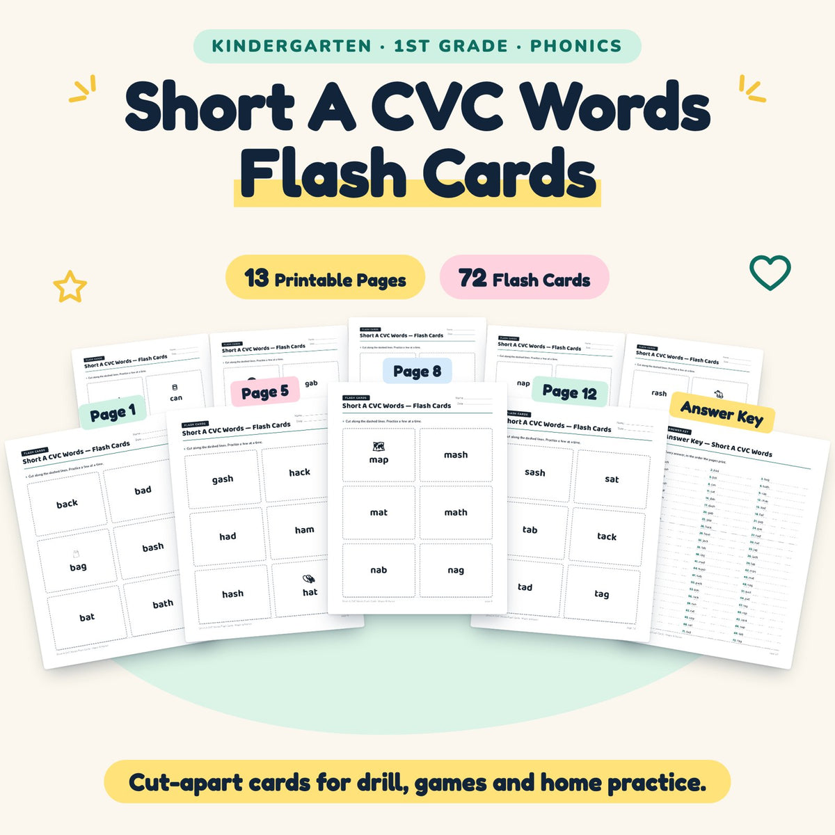 Short A CVC Words Flash Cards | K–1st Grade (41 Cards) — cover