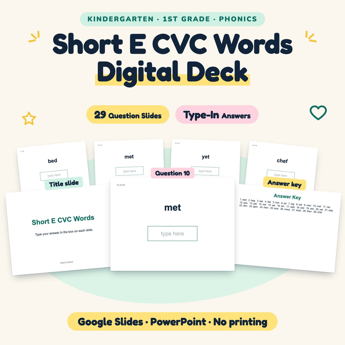 29 Question Short E CVC Words Digital Deck — cover