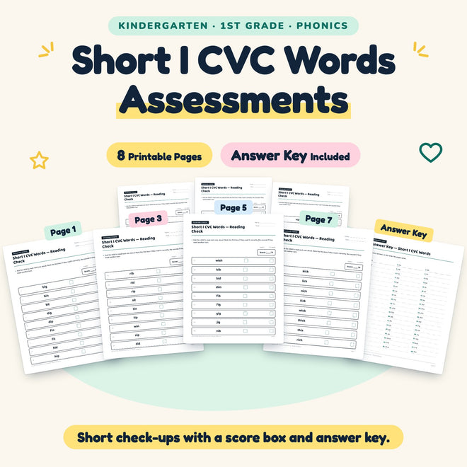 Short I CVC Words Assessments | K–1st Grade (5 Pages) — cover