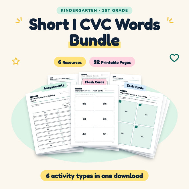 Short I CVC Words Bundle | K–1st Grade Phonics (6 Resources) — cover