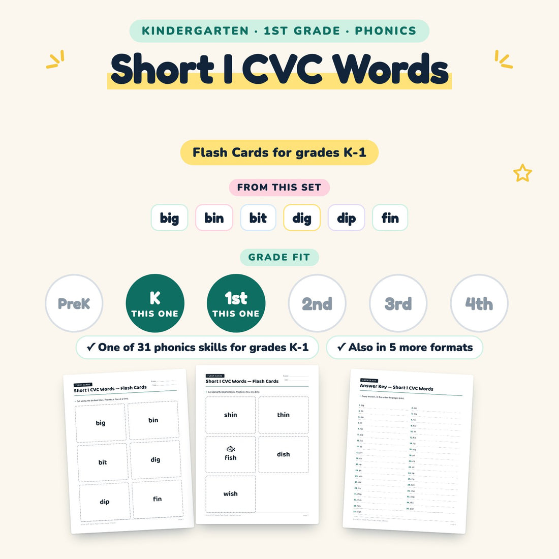 Short I CVC Words: skill and grade fit