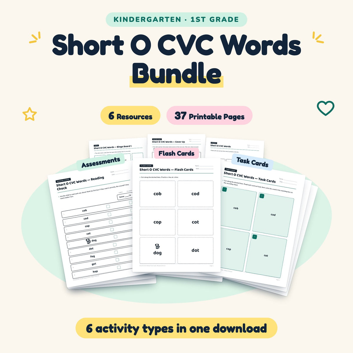 37 Page Short O CVC Words Bundle — cover