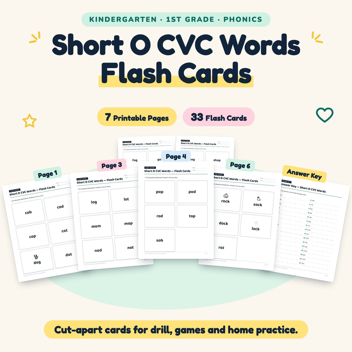 33 Short O CVC Words Flash Cards — cover