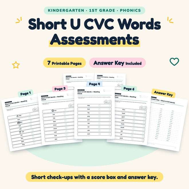 Short U CVC Words Assessments | K–1st Grade (4 Pages) — cover