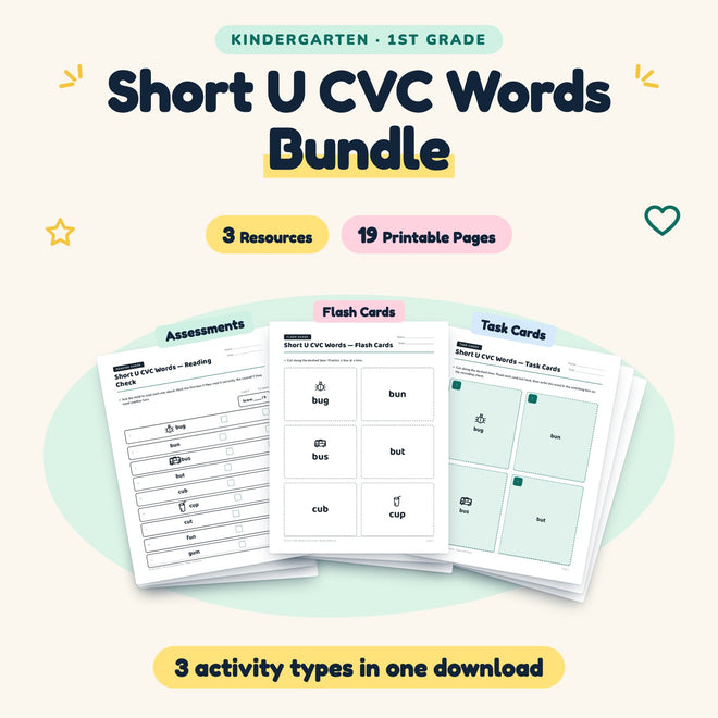 19 Page Short U CVC Words Bundle — cover