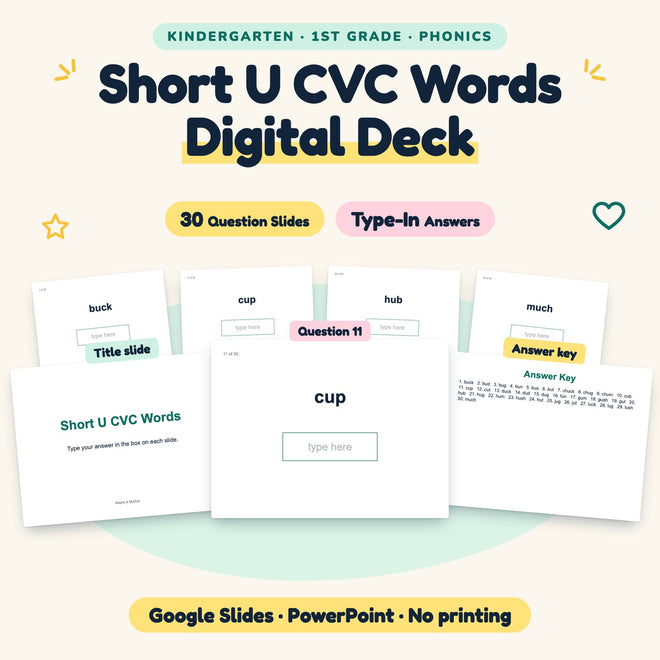 Short U CVC Words Digital Activity | K–1st Grade — cover