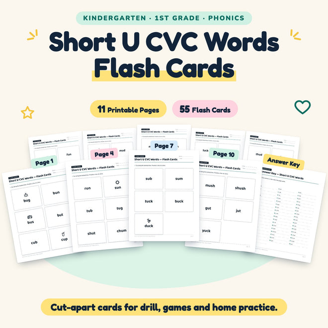Short U CVC Words Flash Cards | K–1st Grade (26 Cards) — cover