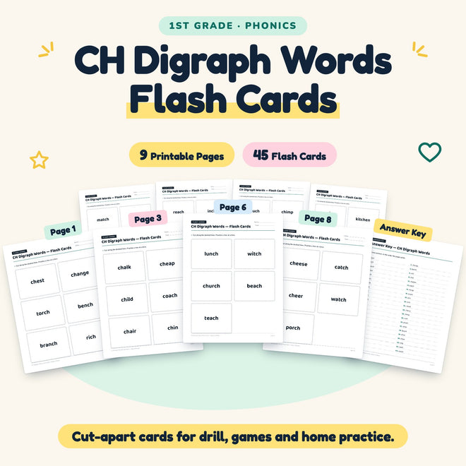 CH Digraph Words Flash Cards | 1st Grade Phonics (14 Cards) — cover
