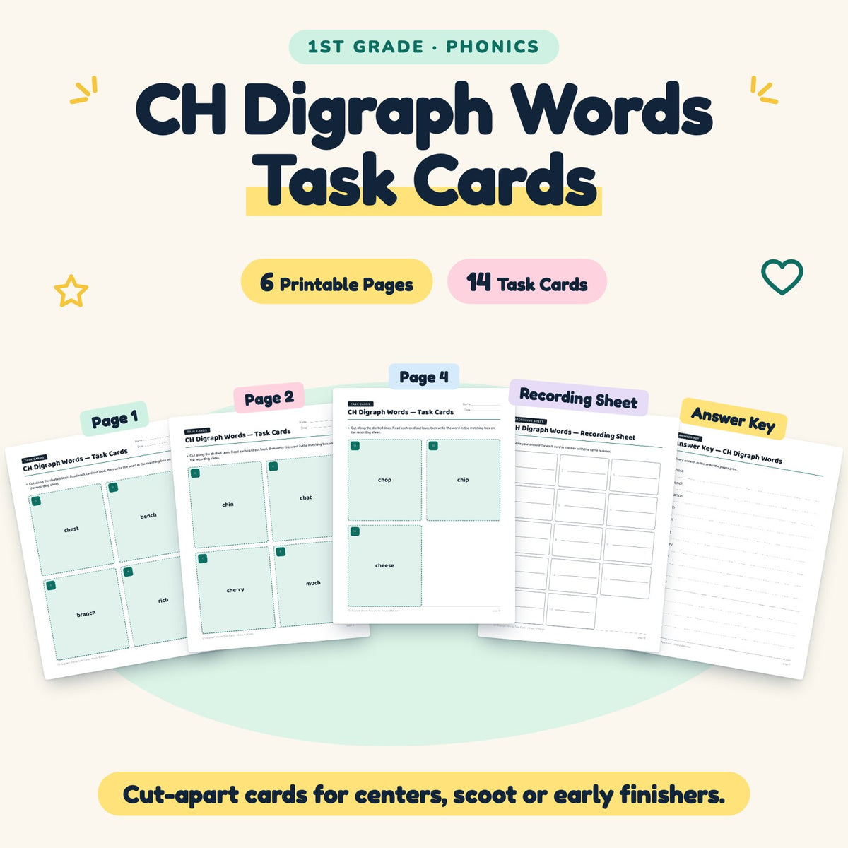 14 CH Digraph Words Task Cards — cover